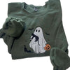 Embroidered Halloween Ghosts & Cats Sweatshirt – Cozy Fall Crewneck for Spooky Season Style by Dog Mom Hat