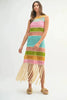 Multi Color Fringed Crochet Knit Dress For Women – Crochet Knit Dress, Fringed Dress, Multi-Color Dress, Bohemian Knit Dress, Festival Dress by Stevvex