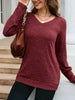 V-Neck Textured Knit Long Sleeve T-Shirt by Simply Love
