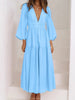 Lightweight Deep V-Neck Balloon Sleeve Maxi Dress Elegant & Flowing Silhouette Unique Dress by Stevvex