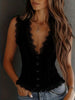 Lace Trim Button-Down Crop Tank Vest Women by FitiqueFit