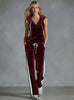 Women's Velvet Wide-Leg Pants & Sleeveless Top Set by FitiqueFit