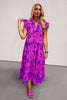 Full Size Ruffled Printed Sleeve Midi Dress Elegant & Beautiful Design Red-Violet Dress by Stevvex
