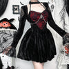 Autumn New Elegant Sexy Red Lace Stitching Velvet Dress Women