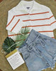 Women’s Knit Button Cardigan with Striped Short Sleeves by FitiqueFit