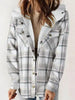 Plaid Snap Down Plush Hooded Jacket Soft & Warm Women Outerwear Cozy And Comfortable Jacket by Stevvex