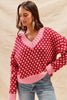 SO ME Color Block Textured Christmas Sweater V Neck Top by FitiqueFit