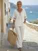 Women's Embroidered V-Neck Top & Wide-Leg Pants Set – 5 Colors S–XXL by FitiqueFit