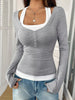 Contrast Long Sleeve Fake Two-Piece T-Shirt by Simply Love