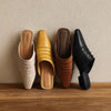 Handmade Sheepskin Ruched Mule Slides – Square Toe Low Heel by FitiqueFit