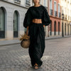 Women's Puff-Sleeve Crew-Neck Two-Piece Set with Pockets by FitiqueFit
