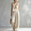 Women's Sleeveless Cotton-Linen Shirt & Pants Set – Urban 2-Piece by FitiqueFit