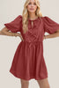 Elegant Ruched Puff Sleeve Mini Dress Vintage Bow Detail Cute Short Dress for Women by Stevvex