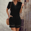 Boho Chic Lace Detail Outfit V-Neck Short Sleeve Summer Set by FitiqueFit