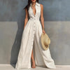 Women's High-Waist Lapel Shirt Maxi Dress – Elegant & Versatile by FitiqueFit