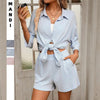 Women's Striped Shirt & High-Waist Shorts Two-Piece Set by FitiqueFit