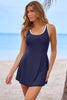 Navy Blue Contrast Edge Ruffled High Waist One Piece Swim Dress by Wild and Free Boutique