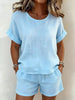 Solid-Color T-Shirt & Shorts Set – Cotton Linen, 10 Colors by FitiqueFit