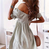 Casual One Word Collar Wrinkle Puff Sleeve Mid Dresses by FitiqueFit