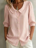 Striped V-Neck Top – Three-Quarter Sleeve Casual Shirt by FitiqueFit