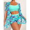 Printed High‑Waist Slimming Bikini Three‑Piece Set by FitiqueFit