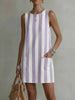 Women's Striped Color-Block Sleeveless Mini Dress – Loose Fit by FitiqueFit