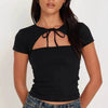 Women's Lace Up Hollow Out Short Sleeve Top by My Store