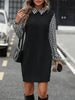 Timeless Black Collared Neck Long Sleeve Mini Dress Vintage Design Classic Women Dress by Stevvex