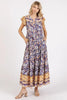 Floral Ruffled Notched Cap Sleeve Maxi Summer Dress For Women – Bohemian Chic Dress with Floral Print and Ruffled Details by Stevvex