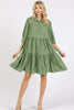 Button Detail Collared Neck Tiered Shirt Dress – Elegant Buttoned Shirt Dress with Tiered Design and Classic Collar by Stevvex