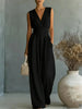 Women's Elegant V-Neck Sleeveless Jumpsuit – Waist-Cinching Straight Leg by FitiqueFit