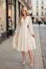 Floral Long Sleeve V-Neck Pleated Midi Dress – High Waist Flared Hem by FitiqueFit