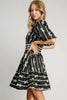 Elegant Black Ribbon Print Dress Stylish Contrast Half Sleeve Dress for Women by Stevvex