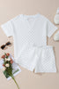White Textured Split Neck Top and Drawstring Shorts Set
