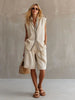 Women's Linen Shirt and Shorts Set – Sleeveless Summer Two-Piece by FitiqueFit