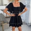 Women’s French Style Square Neck Dress – Ruffled Short Sleeve Elegance by FitiqueFit