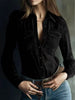 Deerskin Velvet Long Sleeve Patchwork Blouse | Retro Style by FitiqueFit