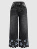 Chrysanthemum Embroidered Cropped Denim Jeans – Women's Loose Straight-Leg by FitiqueFit