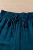 Black Drawstring Elastic Waist Casual Wide Leg Pants
