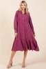 Mineral Wash Cotton Gauze Ruffle Midi Shirt Dress For Women – Casual and Feminine Button-Down Dress with Ruffle Details by Stevvex