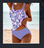 Retro Split High Waist Bikini Beach Print Strap Swimsuit