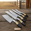 5-Piece Handmade Damascus Chef Knife Set with Wood and Resin Handles by JW SteelCrafts
