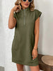 Retro Brown Half-Zip Cap Sleeve Mini Dress Classic & Vintage Design Dress For Girls by Stevvex