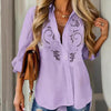 Women’s Contrast Lace Long-Sleeve Button‑Down Blouse by FitiqueFit