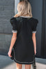 Black Leopard Trim Notched Neck Short Puff Sleeve Shift Mini Dress by Wild and Free Boutique