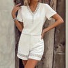 Boho Chic Lace Detail Outfit V-Neck Short Sleeve Summer Set by FitiqueFit