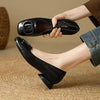 Women's French Vintage Round Toe Slip-On Flats – Low Chunky Heel Mary Jane Style by FitiqueFit