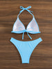 Bikini Rib Knit Solid Color Triangle 2 Piece Swimsuit for Women – Adjustable Tie Back Halter Bikini Set with Spaghetti Straps – High Stretch Polyester Swimwear for Summer Beachwear Poolside Relaxation and Tropical Vacation by Stevvex