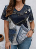 V-Neck Denim Print Short Sleeve T-Shirt | Loose Casual Tee by FitiqueFit