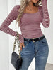 Striped Square Neck Long Sleeve T-Shirt by Simply Love